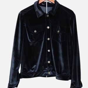 Choyatou Velvet Trucker Jacket Black Womens XL